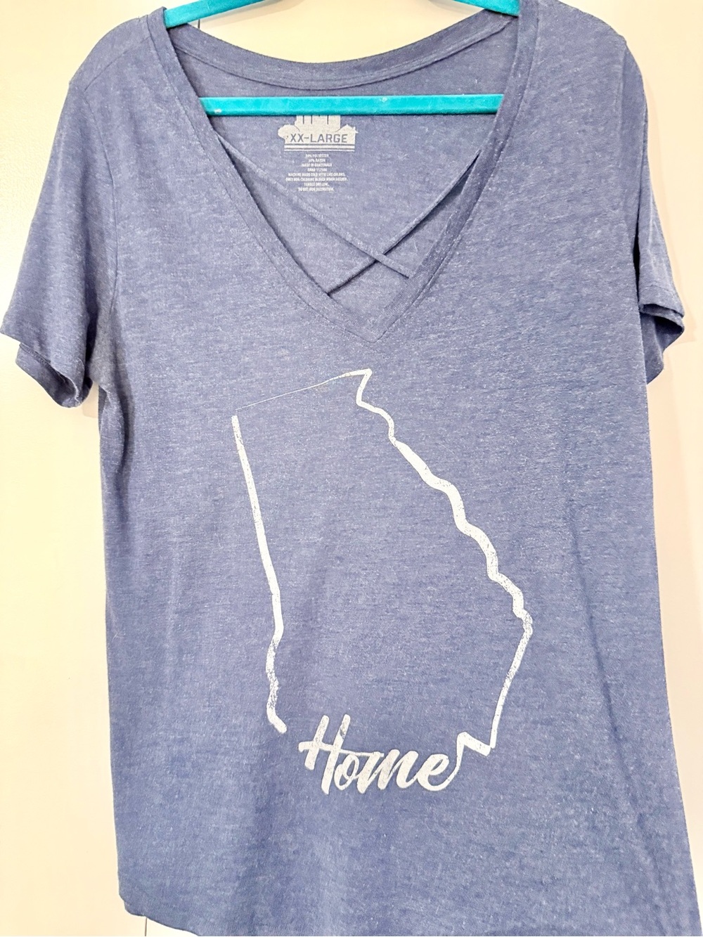 Georgia Home State Heather Blue V-Neck Cross-Strap T-Shirt